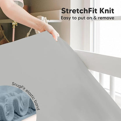 Pack and Play Sheets Fitted, 2-Pack Mini Crib Sheets - Pack N Play Sheets, Organic Fitted Crib Sheet for Pack and Play Mattress, Playard Baby Crib Sheets, Crib Sheets Neutral for Boys, Girls (Steel)