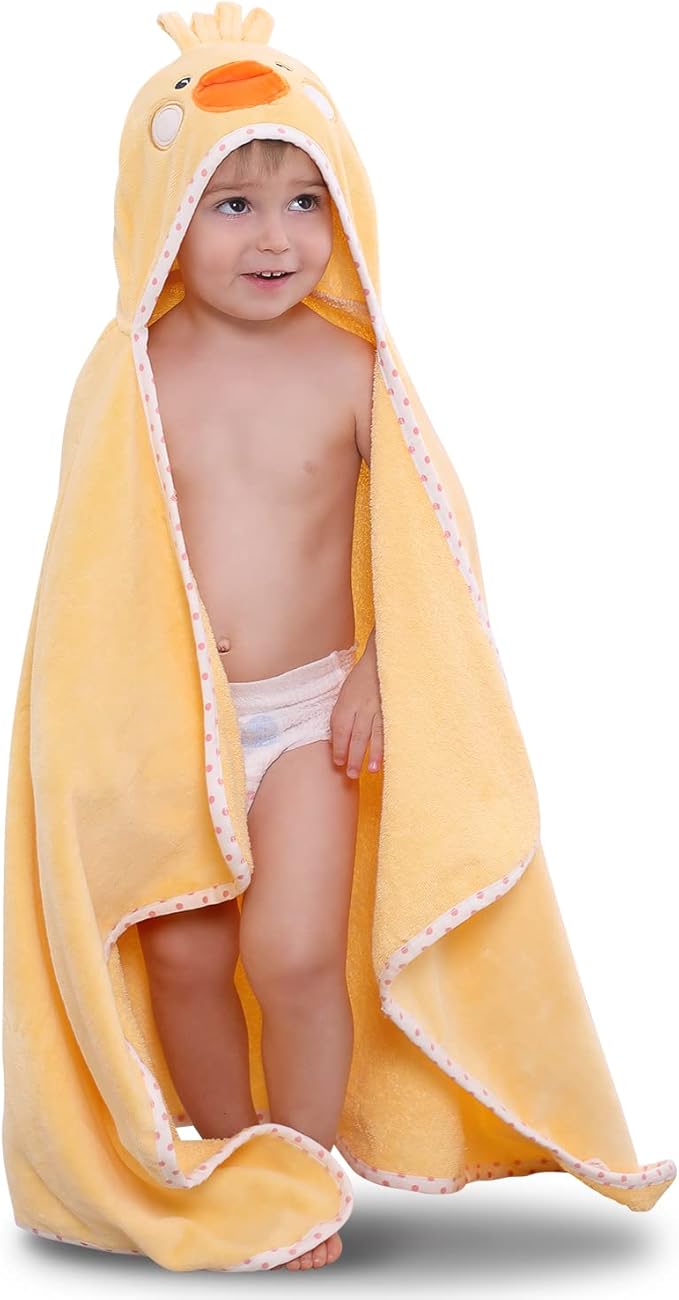 Hooded Towel for Kids 100% Cotton Ultra Soft with Unique Animal Design Large for Infants 3-10 Years (Chick)