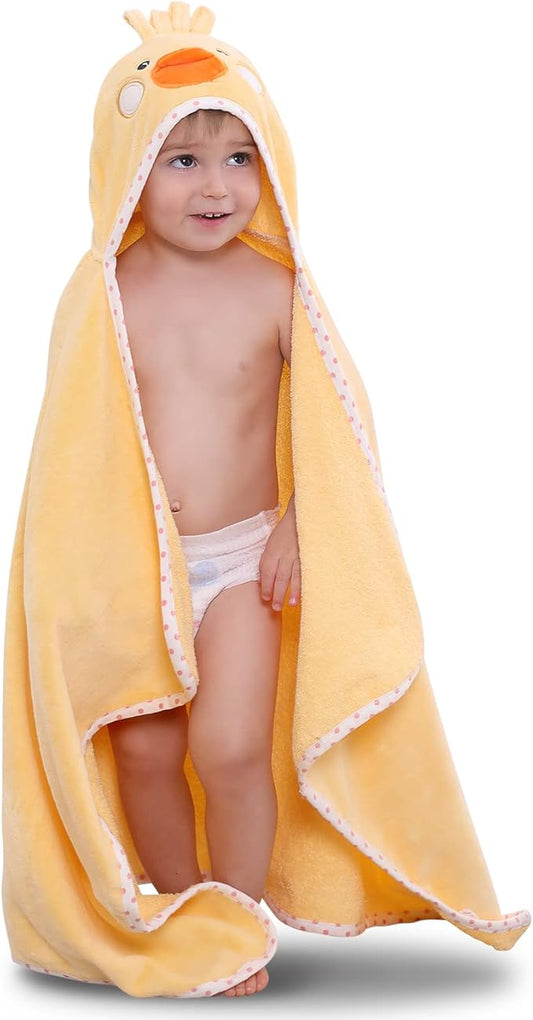 Hooded Towel for Kids 100% Cotton Ultra Soft with Unique Animal Design Large for Infants 3-10 Years (Chick)