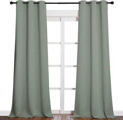 NICETOWN Patio Glass Door Blackout Curtains for Bedroom/Living Room, Privacy Panel Drapes for Dining Room and Guest Room (Greyish Green, 42 inches Wide x 90 inches Long, 1 Pair)