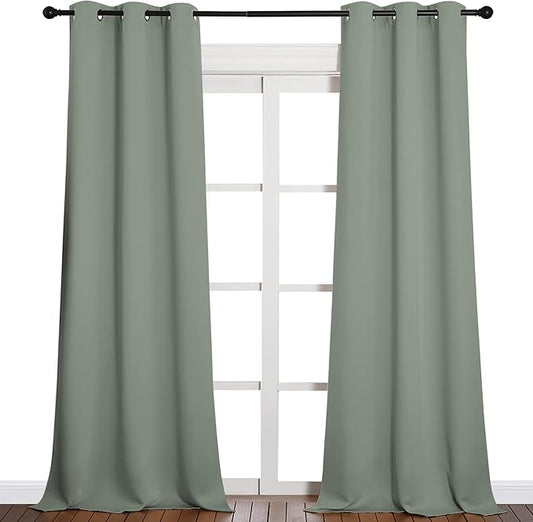 NICETOWN Patio Glass Door Blackout Curtains for Bedroom/Living Room, Privacy Panel Drapes for Dining Room and Guest Room (Greyish Green, 42 inches Wide x 90 inches Long, 1 Pair)