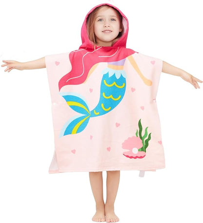 Hooded Towel for Toddlers 0-4 Years Boys Girls Kids Bath Pool Beach Towel Soft Absorbent Beach Poncho(Mermaid)
