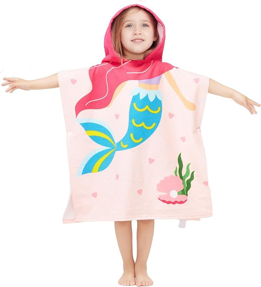 Hooded Towel for Toddlers 0-4 Years Boys Girls Kids Bath Pool Beach Towel Soft Absorbent Beach Poncho(Mermaid)