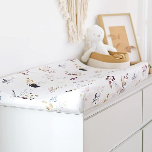 GRSSDER Stretch Ultra Soft Jersey Knit Changing Pad Cover Set 2 Pack,Change Table Pad Covers Fit 32"/34" x 16" Pads Safe and Snug,Watercolor Pretty Purple Flora for Girls