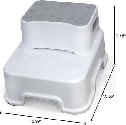 Step Stool for Kids, Anti-Slip Sturdy Toddler Two Step Stool for Bathroom, Kitchen and Toilet Potty Training (White)