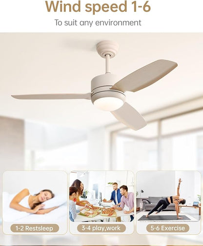 CACI Mall 46 inch Ceiling Fans with Lights and Remote, FUSH Mount Low Profile Ceiling Fan, Modern,3 Blade,6 Speed DC Motor,Quiet,Small Ceiling Fan for Bedroom Indoor/Outdoor Use