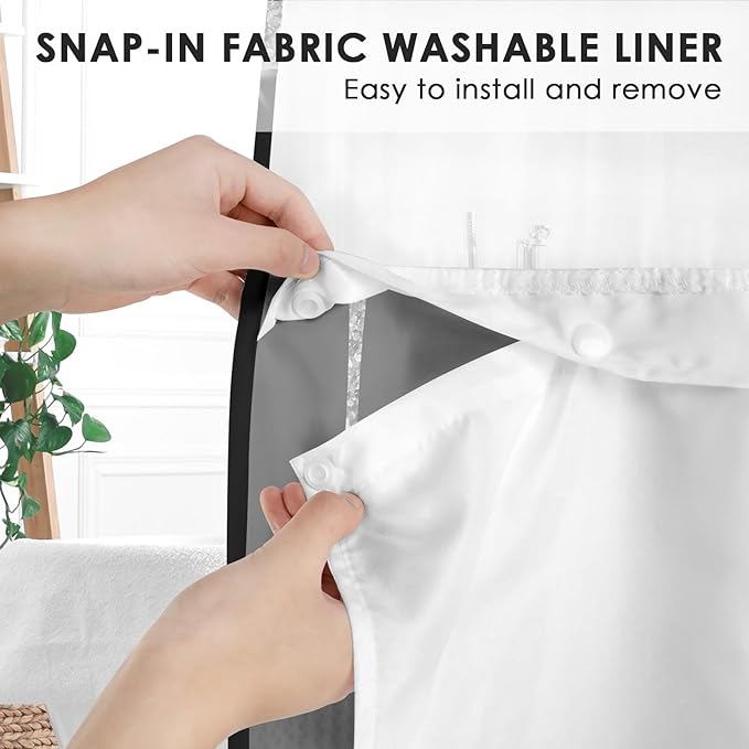 Red Lips No Hook Shower Curtain with Snap in Liner, Diamond Glitter Get Naked Black Bath Curtain with Double Layers Waterproof Fabric and Mesh Top Window 71x74 Inch