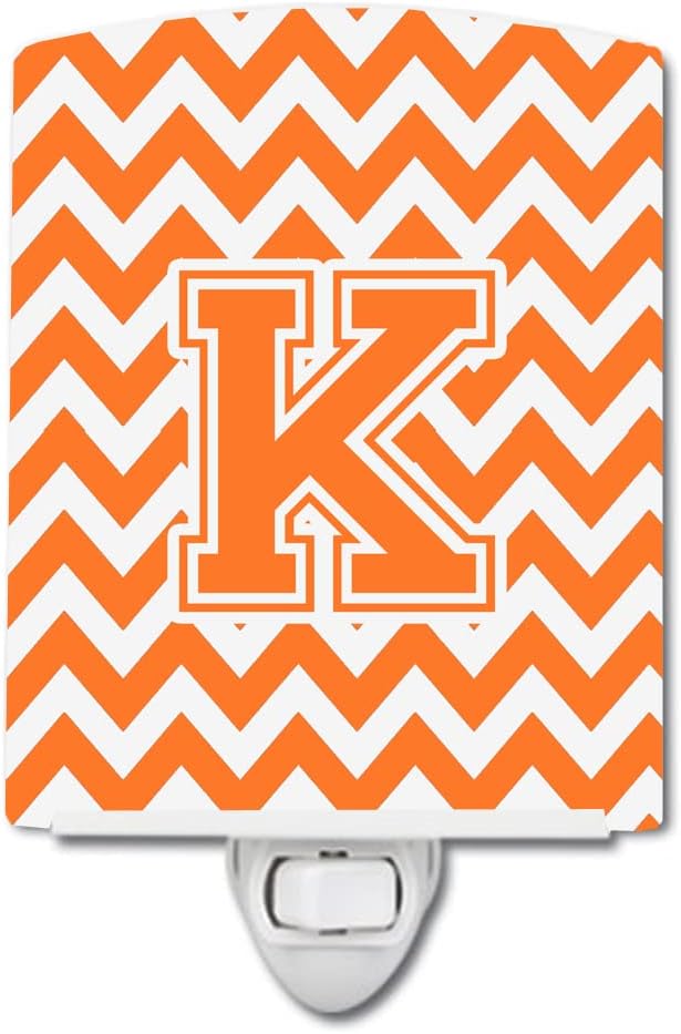 Caroline's Treasures CJ1046-KCNL Letter K Chevron Orange and White Ceramic Night Light Compact, UL-Certified, Ideal for Bedroom, Bathroom, Nursery, Hallway, Kitchen, 6x4x3, Multicolor
