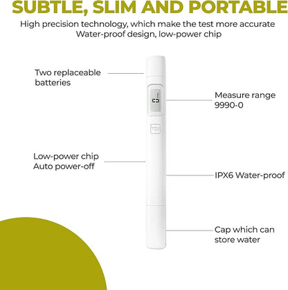 Hydrogen Water Bottle with TDS Meter & Portable Hook - High-Capacity, BPA-Free, Alkaline Water Generator, Leakproof, Ideal for Travel, Sports, College Students