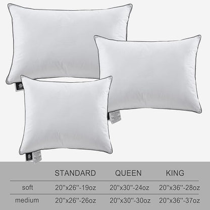 APSMILE Deep Sleep Queen Size Feather Pillows, Hotel Collection AirF™ Goose Down Pillow Inserts with Organic Cotton Cover, Medium Bed Pillows for Sleeping (White, 20"x30")