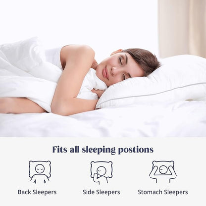 puredown® Goose Feather Bed Pillow with 100% Cotton Cover, 1 Pack, Standard Size Hotel Collection Pillow for Sleeping with Silver Piping