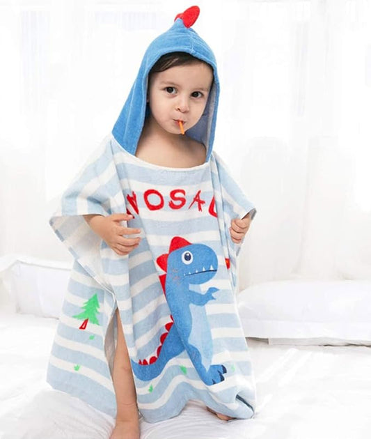 Kids Hooded Beach Bath Towel Poncho Robe Cotton Animal Pattern Children Toddler Wrap Swimming Pool Towel for Boys Girls, 23.6" x 23.6"