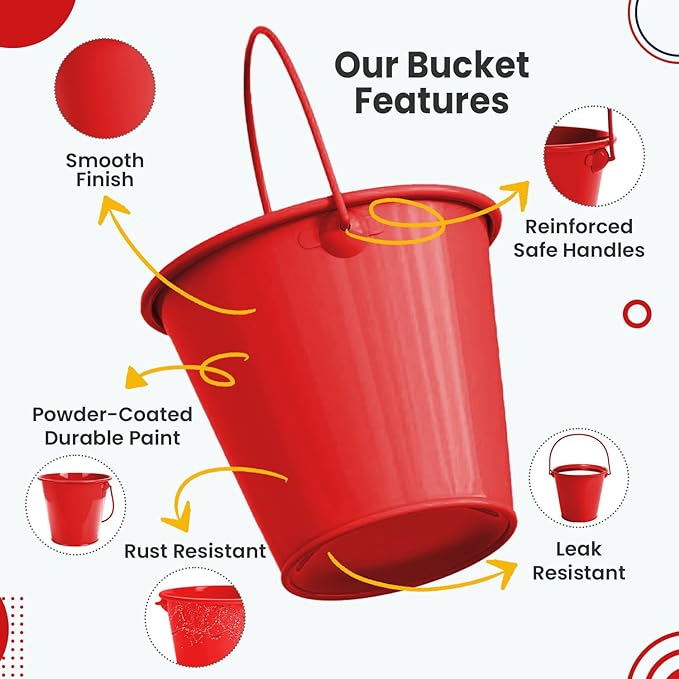 Small Metal Buckets with Handle 6 Pcs – Galvanized Bucket Leak Proof & Rust Resistant 48 fl oz Capacity - Best for Party Décor, Christmas & Decorating Classrooms (Red, Large 6.3" Top)