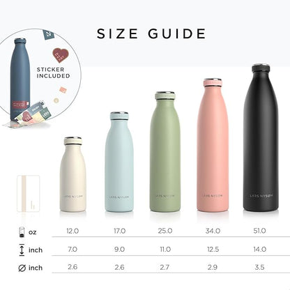 LARS NYSØM Stainless Steel Insulated Water Bottle 12oz 17oz 25oz 34oz 51oz | BPA-free Insulated Thermo Flask for Hot and Cold Beverages | Leakproof Drinking Bottle (Creamy Peach, 34oz)
