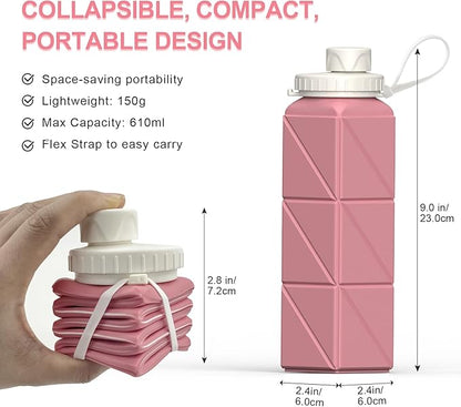 Collapsible Water Bottles, Silicone Foldable Portable Water Bottle 610ml, Lightweight Reusable Leakproof for Travel Camping Hiking Cycling Yoga Sports Outdoor