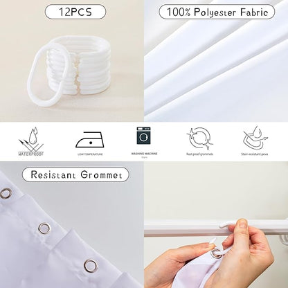 AILONEN Cute Rabbit Shower Curtain, Cartoon Kawaii Bunny Shower Curtain for Bathroom,Modern Minimalist White Waterproof Fabric Shower Curtain Set with Hooks 72" W*96" H
