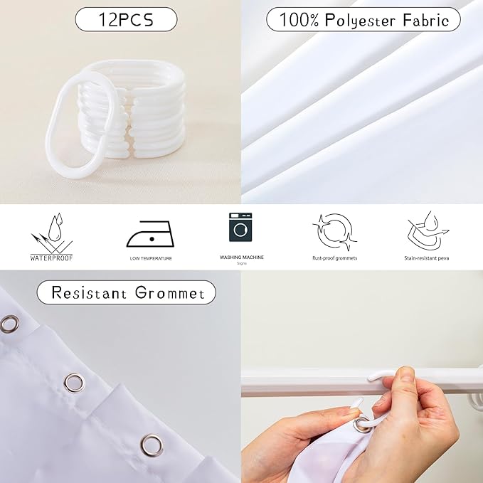 AILONEN Watercolor Cat Shower Curtain for Bathroom, Cute Cat Princess Shell Waterproof Bath Curtain,Cat Lover Minimalist White Curtain with 12 Plastic Hooks(72" W*72" H)