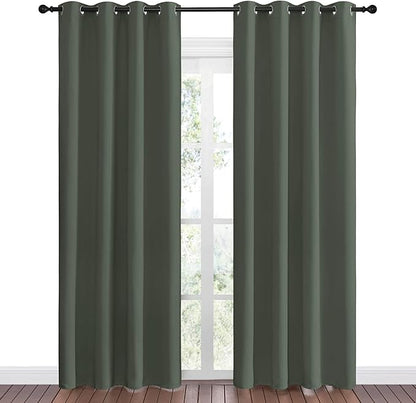 NICETOWN Dark Mallard Blackout Curtains Grommet - Home Decorations Thermal Insulated Solid Grommet Top Blackout Living Room Panels/Drapes for Gift (1 Pair, 55 x 86 inches)