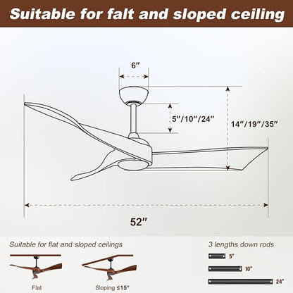 NicBex Ceiling Fan 52 Inch Ceiling Fans Without Light Ceiling Fan with 3 Blades and Remote Control Reversible DC Motor Ceiling Fan for Bedroom, Living Room, Black