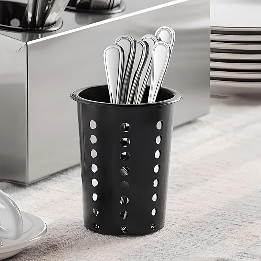 OCS Parts Perforated Utensil Drying Cups | Black | Set of 3 | Plastic Flatware Holder Cylinders for Kitchen Counter Organization