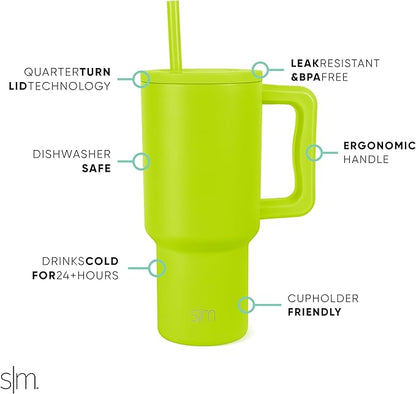 Simple Modern 30 oz Tumbler with Handle and Straw Lid | Insulated Cup Reusable Stainless Steel Water Bottle Travel Mug Cupholder Friendly | Gifts for Women Men Him Her | Trek Collection | Green Apple