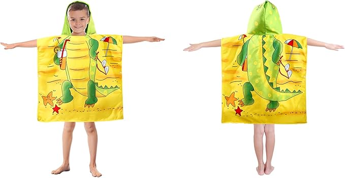 Kids Crocodile Hooded Beach Towel Boys Cute Poncho Pool Towels with Hood 24*47 in Soft Microfiber Swim Cover-ups for Kids Ages 3-10 Thick Absorbent Cotton Hooded Bath Towels Wrap Bathrobe