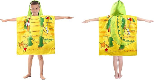 Kids Crocodile Hooded Beach Towel Boys Cute Poncho Pool Towels with Hood 24*47 in Soft Microfiber Swim Cover-ups for Kids Ages 3-10 Thick Absorbent Cotton Hooded Bath Towels Wrap Bathrobe