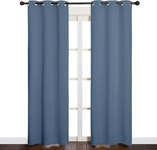 NICETOWN Blackout Curtains for Bedroom, Thermal Insulated Privacy Window Treatment Curtains & Drapes for Living Room, Nursery (Stone Blue, 34-inch Wide x 84-inch Long, 2PCs)