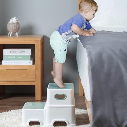 Victostar 2 Step Stool for Kids, Anti-Slip Sturdy Toddler Two Step Stool for Toilet Potty Training, Bathroom,Kitchen (Green-White)