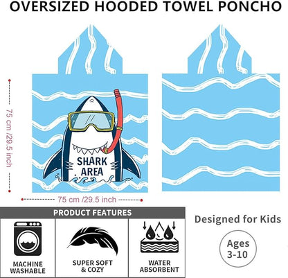 Hooded Kids Beach Towels - Soft Microfiber Poncho Towel for Ages 1 to 6, Quick Dry & Lightweight Swim Cover-ups, Ideal for Boys and Girls
