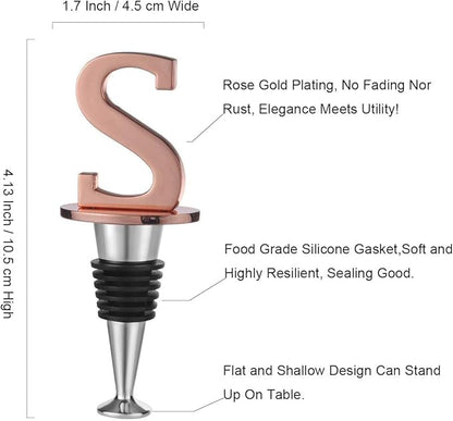 Miicol Wine Stoppers for Wine Bottles Toppers, Monogramm Cute Wine Accessories Gifts for Family Friends Women or Engagement Decorative, First Name Initial Letter S, Rose Gold