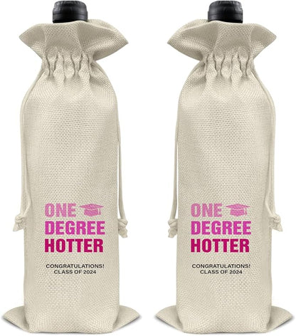 HOIJAUMAI Graduation Gifts for Women Her Graduation Wine Bag One Degree Hotter Class of 2024 Graduation Wine Gift Bags