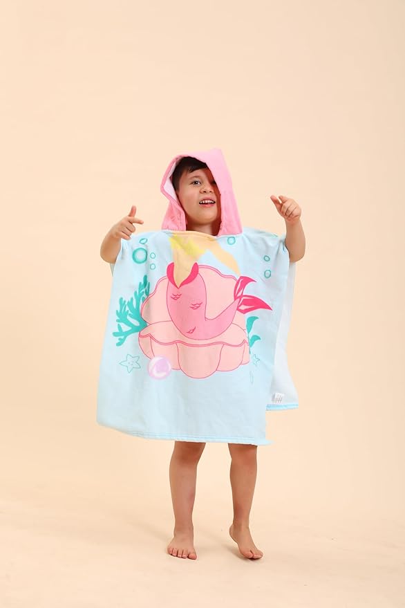 Mermaid Hooded Towels for Kids, Poncho Beach Towels for Kids, Kids Beach Towels for Boys/Girls, Swimming Towels/Towel Robes/Wearable Towels/Pool Towels for Kids 2-10, Hooded Beach Towels for Toddler