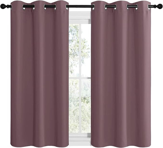 NICETOWN Dry Rose Room Darkening Curtains for Kitchen, Set of 2, 42 inches Wide by 48 inches Long, Window Treatment Thermal Insulated Solid Grommet Room Darkening Curtains/Drapes for Bedroom