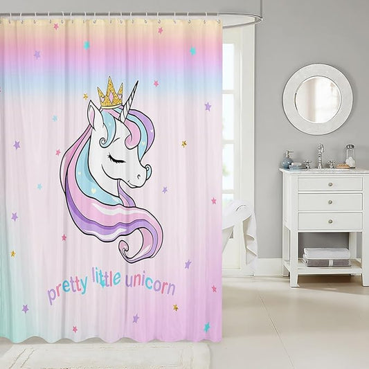 Feelyou Unicorn Bathroom Shower Curtain Set Cute Unicorn Bath Curtain for Kids Toddler Boys Girls Cartoon Unicorn Shower Curtain Girl Unicorn Kids Bathroom Accessories 72"x84"