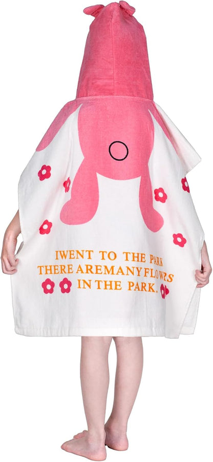 Toddler Bath Towel Hooded - Cotton Kids Beach Towel 24"x24" for Ages 1 to 5, Toddler Towels with Hood Snaps, Soft Terry Poncho Towel as Pool Swim Cover Ups for Girls Boys (Bunny Pink)
