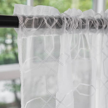 Windows Embroider-Heptagon Sheer White Curtains 63 Inches Length 2 Panels Voile Light Filtering Sheer Curtains Panel Basic Rod Pocket Sheer for Bedroom Living Room Children Room
