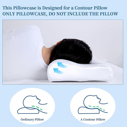 HOMBYS Satin Pillow Case for Contoured Support Pillow (DO NOT INCLUDE PILLOW) -Zippered Pillow Cover for Neck Pillow for Cervical 1 Pack-Silky, Smooth and Breathable (Wave Shape 20"x12.5")
