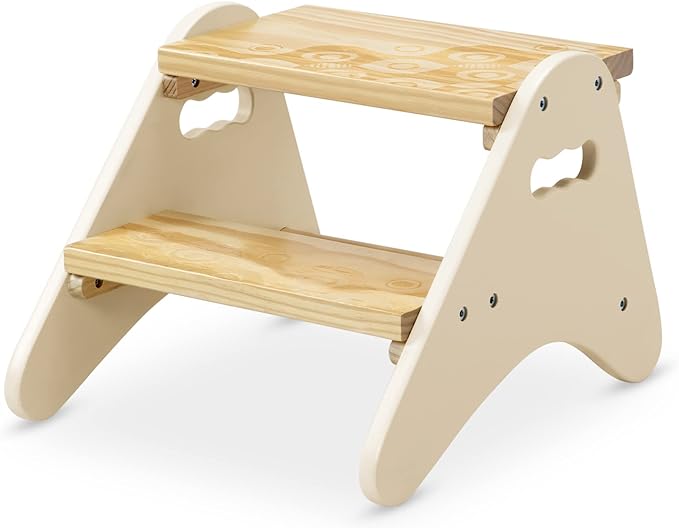 B. toys- B. spaces- Step Stool for Kids – Ivory & Wood Stepping Stool for The Bedroom, Bathroom, Kitchen – Furniture for Toddlers – Peek-A-Boost – 2 Years +