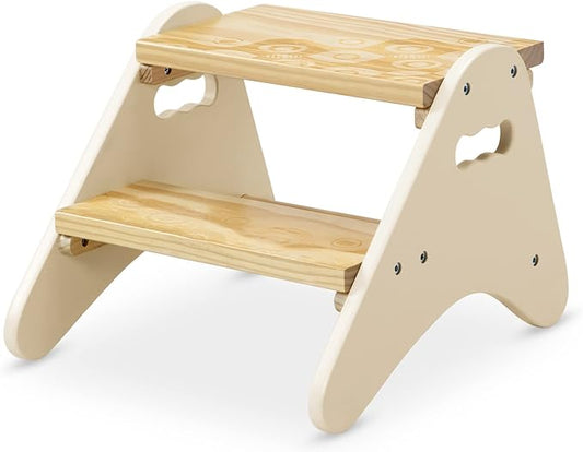 B. toys- B. spaces- Step Stool for Kids – Ivory & Wood Stepping Stool for The Bedroom, Bathroom, Kitchen – Furniture for Toddlers – Peek-A-Boost – 2 Years +