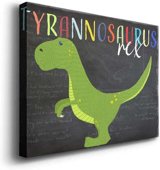 Renditions Gallery Canvas Animal Wall Art Modern Decorations Paintings Green Tyrannosaurus Rex Vibrant Dinosaur Canvas Wall Hanging Artwork for Kids Bedroom Nursery - 32"x48" LT33