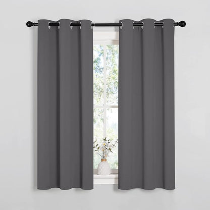 NICETOWN Bedroom Curtains Blackout Drapery Panels, Three Pass Microfiber Thermal Insulated Solid Ring Top Blackout Window Curtains/Drapes (Two Panels, 34 x 54 inches, Gray)