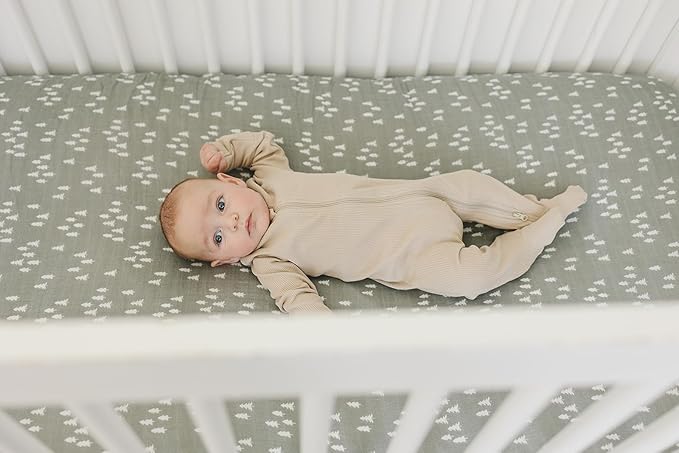 Pines Muslin Crib Sheet by Mebie Baby, Soft and Breathable Bed Sheets for Babies, Modern Neutral Bedding for Cribs, Standard Crib Mattress Fitted Sheet, Great for Boy or Girl Room or Nursery