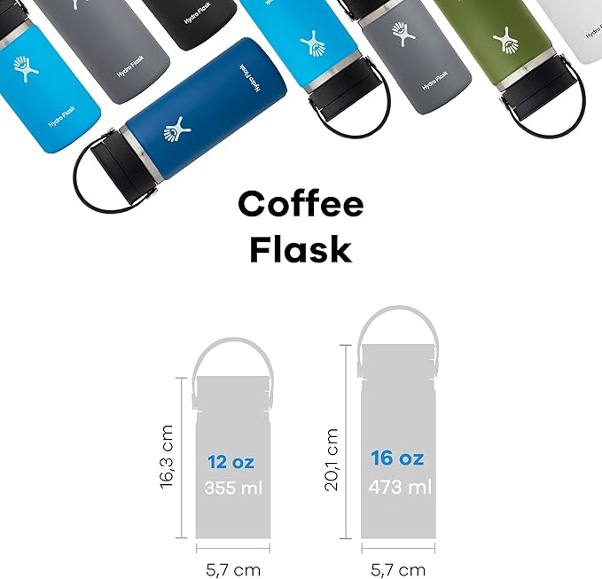 Hydro Flask Stainless Steel Wide Mouth Bottle with Flex Sip Lid and Double-Wall Vacuum Insulation for Coffee, Tea and Drinks