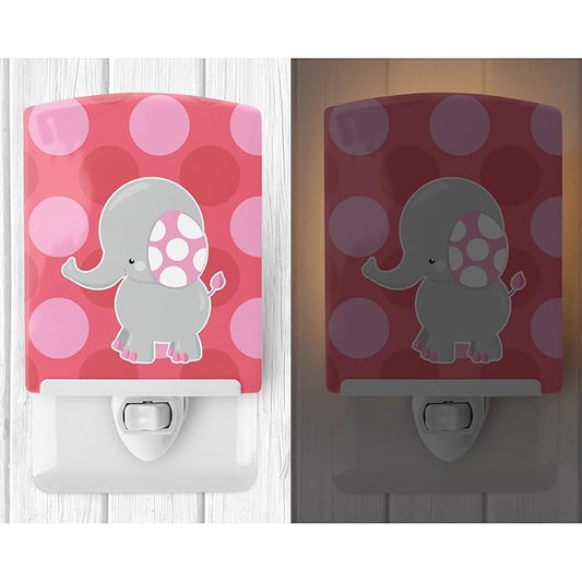 Caroline's Treasures BB6950CNL Elephant Big Polkadots Ceramic Night Light Compact, UL-Certified, Ideal for Bedroom, Bathroom, Nursery, Hallway, Kitchen, 6x4x3, Multicolor