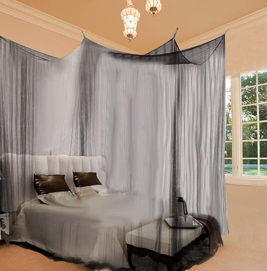 Mosquito Net Bed Canopy,4 Corner Post Curtains Bed Canopy Elegant Mosquito Net Set,Screen Netting Canopy Curtains,4 Corner Post Bed Canopy Mosquito Net Full Queen King Size Bedding(Black)