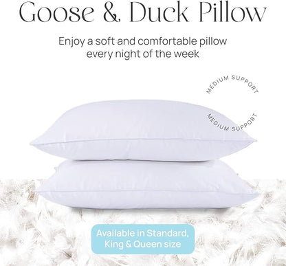 East Coast Bedding Pure Dream Firm Pillow - Standard Size 20x26 Inch Medium Support Goose Feather Down Pillows, 100% Cotton Shell, Standard Pillow Set of 2