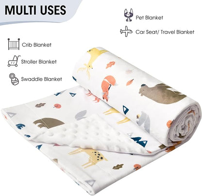 Minky Baby Blanket for Boys Girls Neutral, Soft Lightweight Micro Fleece Blanket with Double Layer, Dotted Backing, Receiving Blanket for Newborns, 30x40 Inches, Woodland Animals