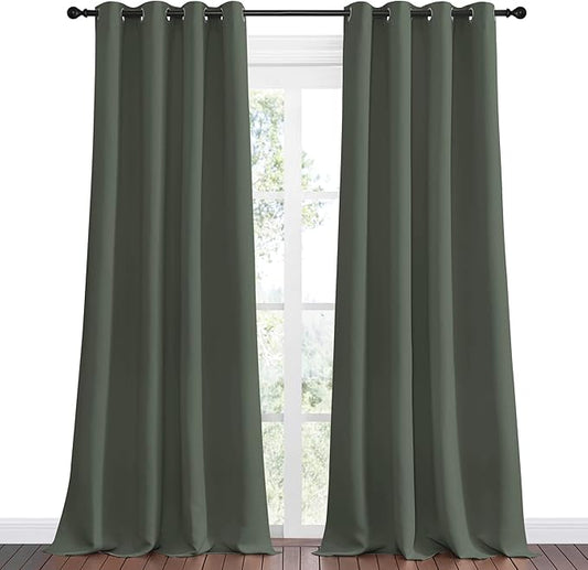NICETOWN Dark Mallard Blackout Draperies Curtains - Pair of Grommet Top Thermal Insulated Blackout Decorative Curtains for Thanksgiving Day & Christmas Decor(55 inches Wide by 90 inches Long)