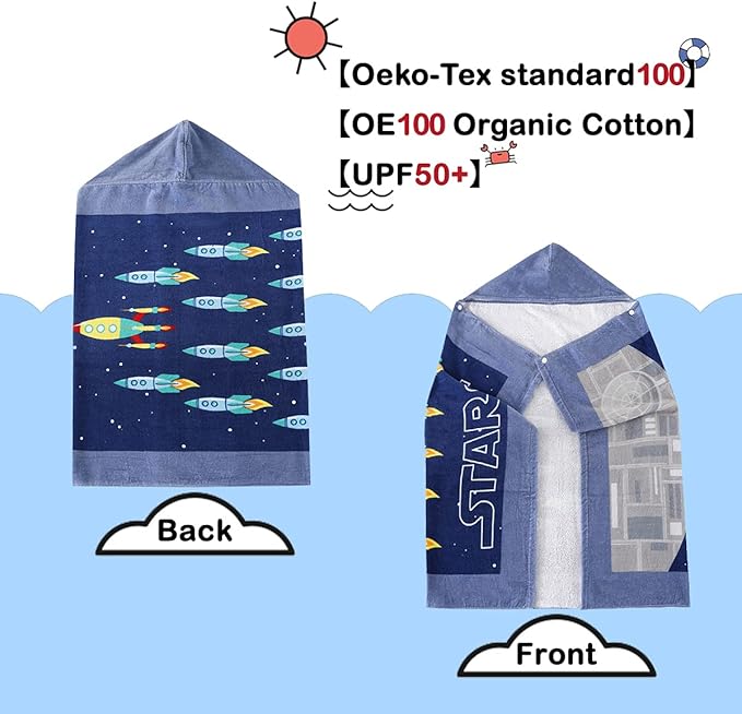 Wowelife Kids Beach Towels, Hooded Towels for Kids, Poncho Towel Wrap, Premium 100% Cotton Soft and Breathable, Extra Large 50"x30", Multi Use for Bath Pool Beach Swim Bathroom